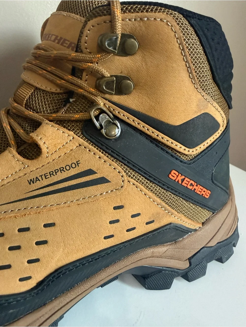 SKECHERS Polano Norwood WATERPROOF Tan Black Leather Hiking Boots 65755 Men's 12